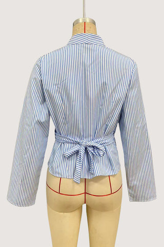 Wrap-Front Striped Blouse