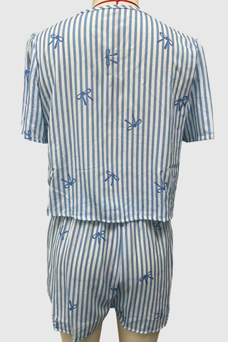 Tie-Front Striped Short Set