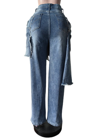 Distressed Jeans with Skirt Overlay