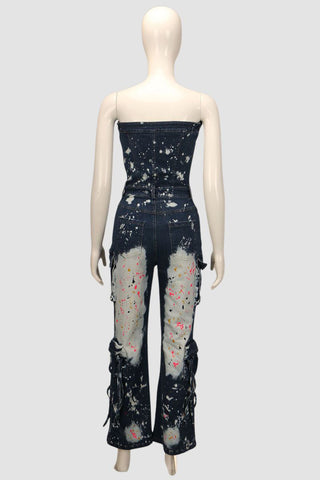 Strapless Paint-Splatter Jumpsuit