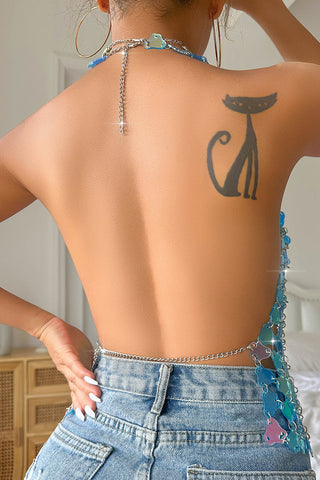 Iridescent Sequin Halter Tank Top