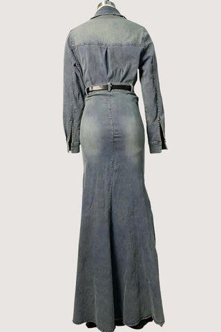 Button-Up Denim Skirt Set