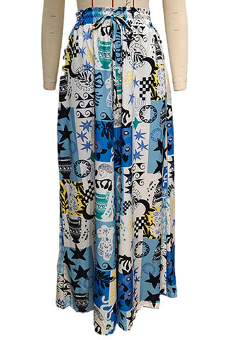 Patterned Wide-Leg Casual Pants