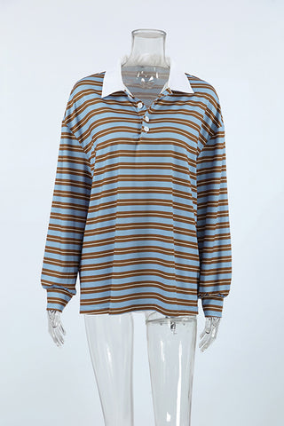 Striped Polo Long Sleeve Top