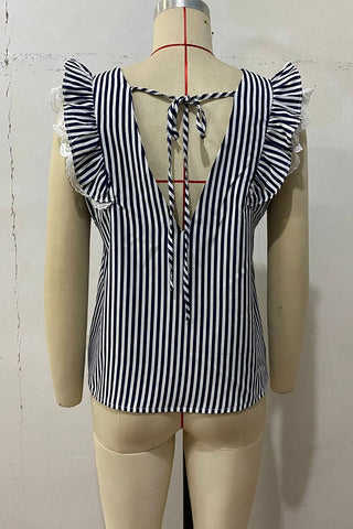 Striped Ruffle Sleeve Tank Top