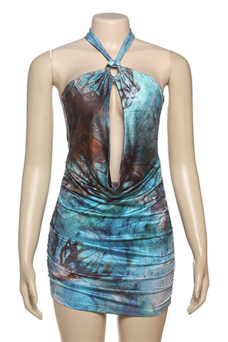 Halter-Neck Plunge Vacation Dress