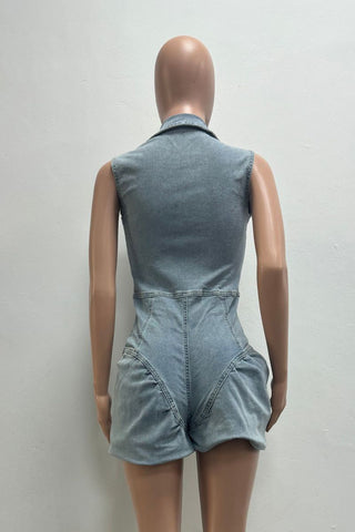 Chic Denim Zip-Up Romper