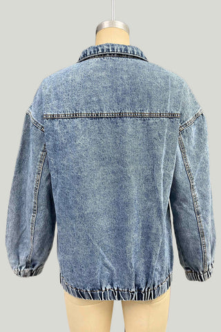 Zip-Front Denim Pullover Blouse