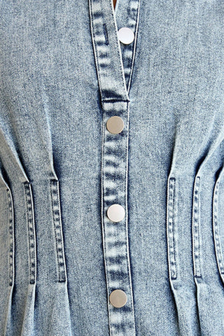 Button-Front Denim Midi Dress