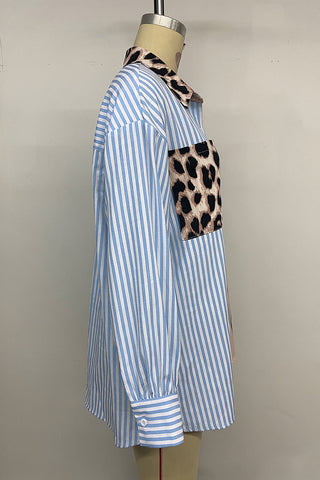 Mixed-Print Button-Up Blouse