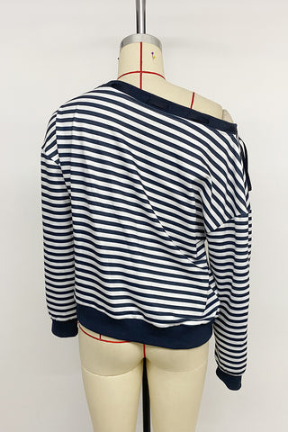 Off-Shoulder Striped Sweatshirt