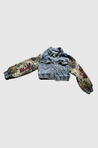 Printed Cropped Jacket and Distressed Pants Set