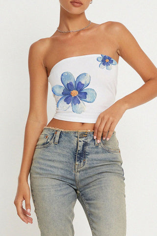 Tube Top with Floral Graphic Print