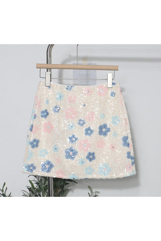 Floral Sequin Mini Skirt