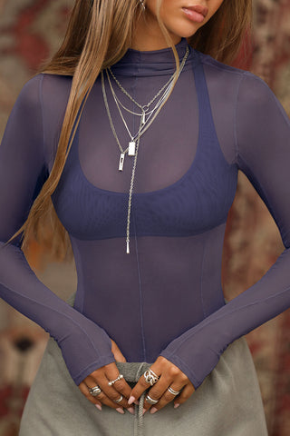 Sheer Long-Sleeve Mesh Blouse