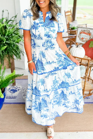 Vintage Toile Print Maxi Dress