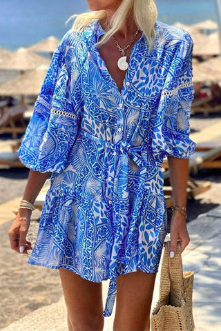 Boho Print Button-Down Mini Dress