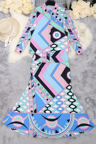 Geometric Pattern Skirt Set