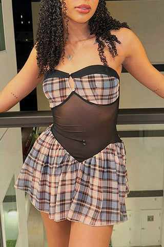 Plaid Cutout Casual Dress