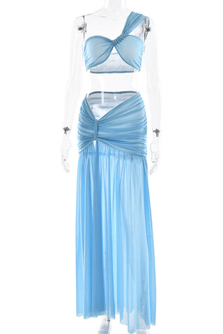 One-Shoulder Mesh Two-Piece Set