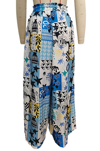 Patterned Wide-Leg Casual Pants