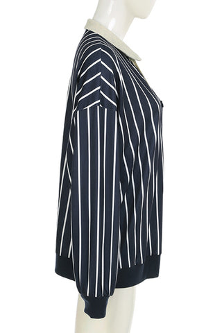 Striped Long-Sleeve Polo Top