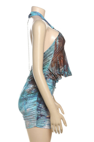 Halter-Neck Plunge Vacation Dress