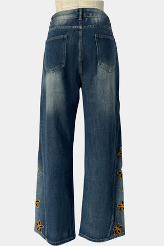 Floral Detail Wide Leg Jeans