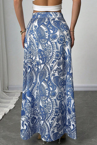 Paisley High-Slit Midi Skirt