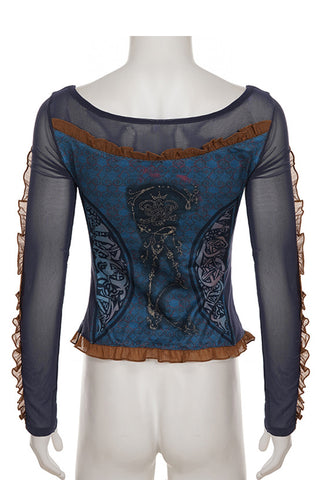 Sheer Mesh Long Sleeve Blouse