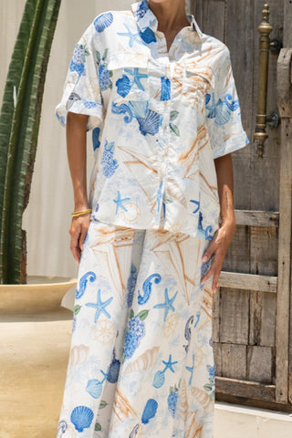 Tie-Front Printed Pants Set