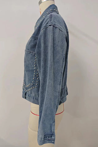 Studded Button-Front Denim Jacket
