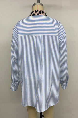 Mixed-Print Button-Up Blouse