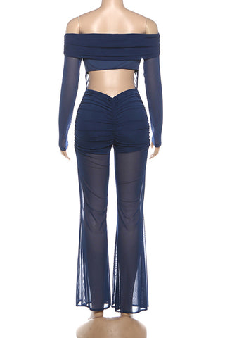 Off-Shoulder Sheer Panel Jumpsuit