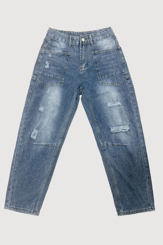 Distressed Straight-Leg Jeans