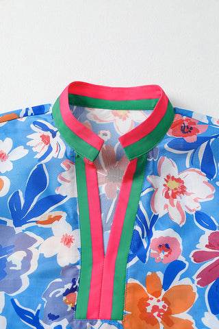 Floral Print Polo Blouse