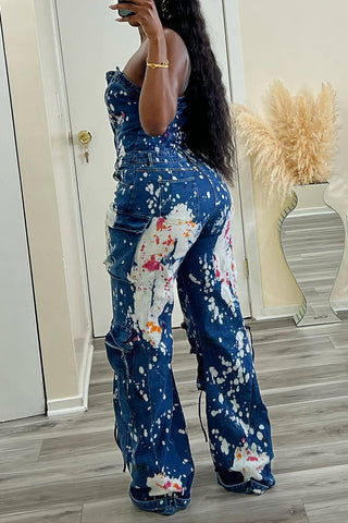 Strapless Paint-Splatter Jumpsuit