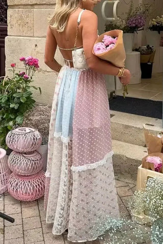 Halter Patchwork Maxi Dress