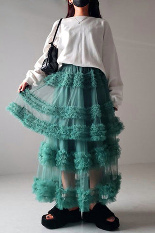 Layered Ruffle Maxi Skirt