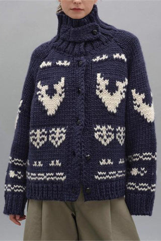 Button-Up Patterned Cardigan
