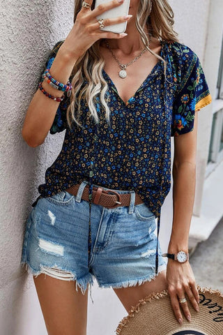 Floral-Printed V-Neck Blouse