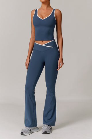 Plunge Neck Contrast Trim Sport Set