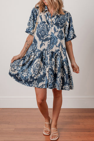 Floral Pattern Button-Front Casual Dress