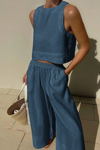 Sleeveless Wide-Leg Pants Set