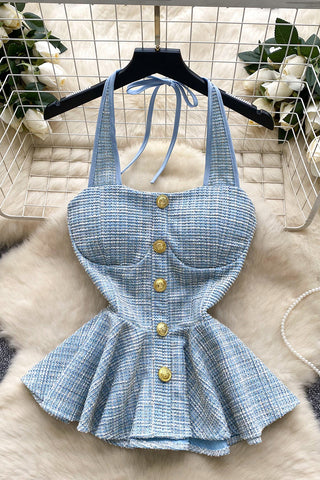 Button-Front Peplum Tank Top