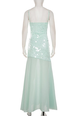 Sequined Overlay Evening Dress