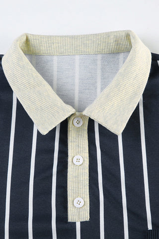 Striped Long-Sleeve Polo Top
