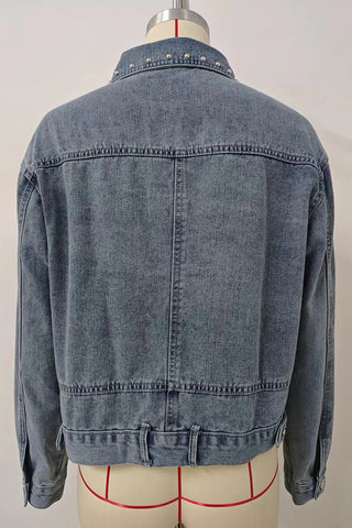 Studded Button-Front Denim Jacket