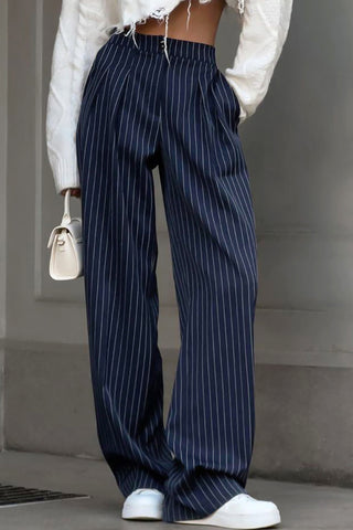 Pinstripe Wide-Leg Pants