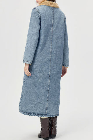 Longline Shearling-Lined Denim Coat
